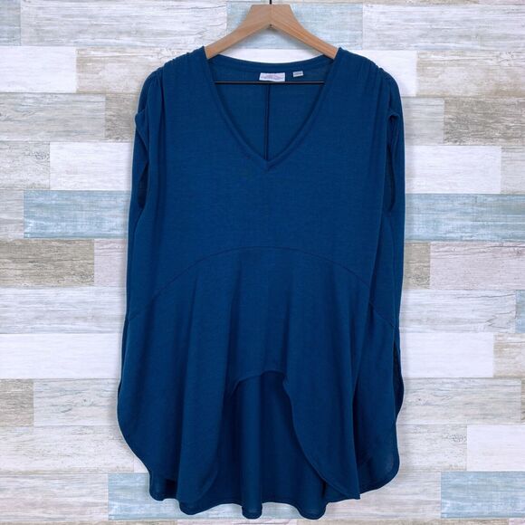 Sweet Pea NY&Co Hi Lo Dolman Tunic Blue Relaxed Fit Stretch Knit Womens Medium - Picture 1 of 9